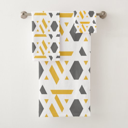 モダン,抽象芸術，灰色，マスタードイエロー，白 バスタオルセット (インサイチュ)