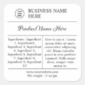 モダン、指示と原料の製品ラベル スクエアシール (正面)