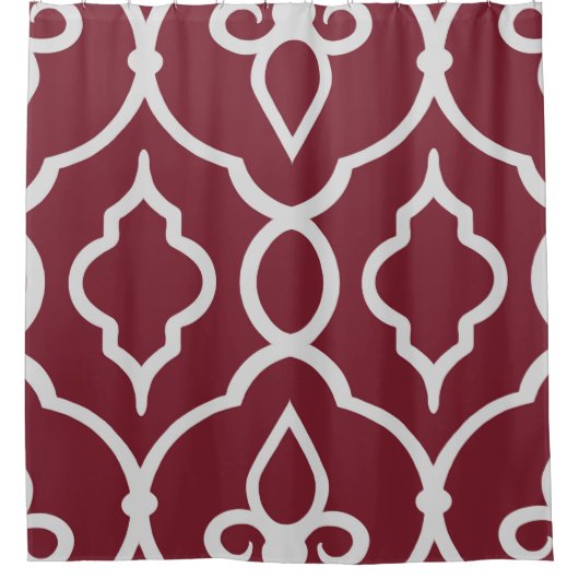 モダン、明るいグレーエレガントのバーガンディのオーナメント シャワーカーテン (正面)