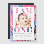 モダン +明るい写真1歳の誕生日 マグネット招待状 (正面/裏面)