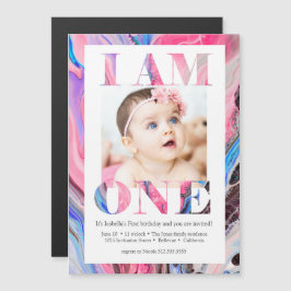 モダン +明るい写真1歳の誕生日 マグネット招待状