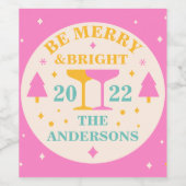 モダン、明るい色のクリスマスで編集可能 ワインラベル (シングルラベル)