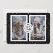 モダン、水玉模様2枚のフォトクリスマスカードブラック シーズンカード (正面)