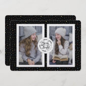 モダン、水玉模様2枚のフォトクリスマスカードブラック シーズンカード (正面/裏面)