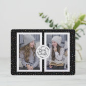 モダン、水玉模様2枚のフォトクリスマスカードブラック シーズンカード (スタンド正面)