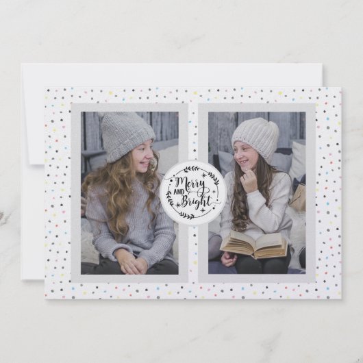 モダン、水玉模様2枚のフォトクリスマスカード白 シーズンカード (正面)