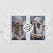 モダン、水玉模様2枚のフォトクリスマスカード白 シーズンカード (正面/裏面)