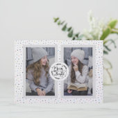 モダン、水玉模様2枚のフォトクリスマスカード白 シーズンカード (スタンド正面)