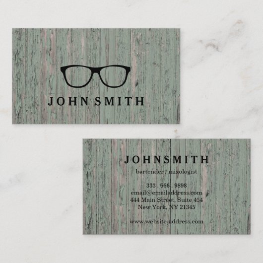 モダン&洗練さ素朴れたメガネのロゴグリーンウッド 名刺 (正面/裏面)