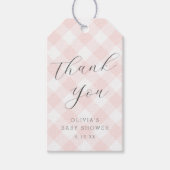 モダン +甘いライトピンクのギンガムベビーシャワー ギフトタグ (正面)