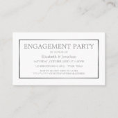 モダン/白お洒落/銀婚約パーティチケット 名刺 (正面)