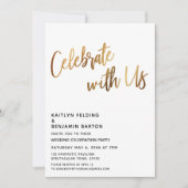 モダン　私たちと一緒にゴールドの結婚披露宴を祝いましょう 招待状 (正面)