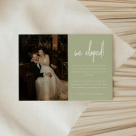 モダン「私たちはこっそり結婚しました」ウェディング セージグリーン フォト 案内状