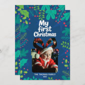 モダン「私の初めてのクリスマス」ベイビー フォト カード (正面/裏面)