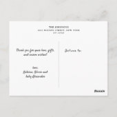 モダン&素朴Baby Shower Thank You Photo ポストカード (裏面)