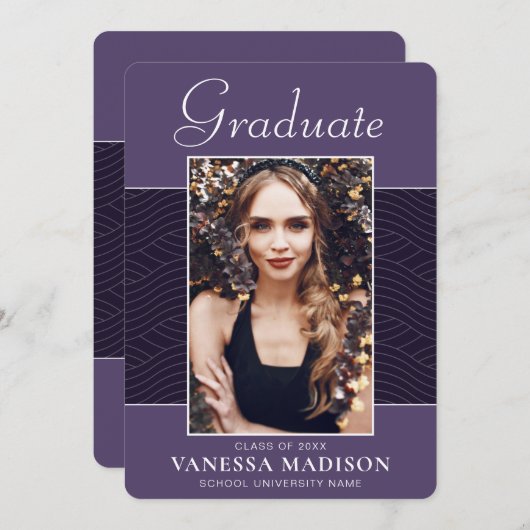 モダン |紫エレガント紫バイオレット1フォトグラード 案内状 (正面/裏面)