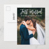 モダン 結婚しました ブラシスクリプト ウェディングフォト ポストカード (正面/裏面)