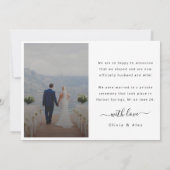 モダン 結婚しました 白い筆記体の結婚写真 案内状 (裏面)