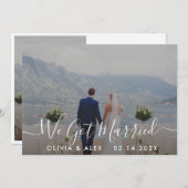 モダン 結婚しました 白い筆記体の結婚写真 案内状 (正面/裏面)