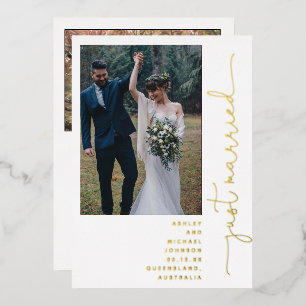 モダン 結婚式 披露宴のみ 2人 写真 ゴールド フォー 箔招待状