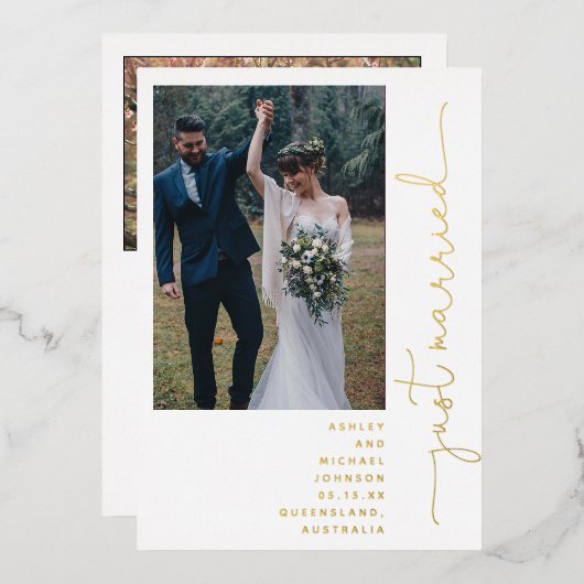 モダン 結婚式 披露宴のみ 2人 写真 ゴールド フォー 箔招待状 (正面/裏面)