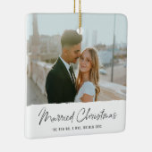 モダン 結婚 クリスマス 新婚 結婚式 2枚の写真 セラミックオーナメント (右)