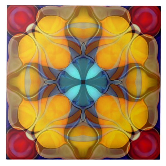 モダン，装飾，エレガント黄色，ティール（緑がかった色），赤 タイル (正面)