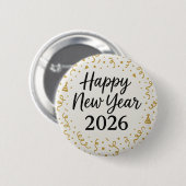 モダン 謹賀新年 2026 ゴールド コンフェティ 缶バッジ (正面&裏面)