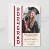 モダン、赤と白写真の卒業 招待状 (正面)