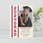 モダン、赤と白写真の卒業 招待状 (スタンド正面)