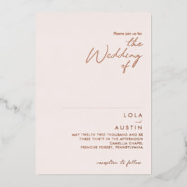 モダン |赤面とバラの金ゴールド結婚のSの実在値 箔招待状