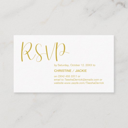 モダン,金ゴールドスクリプト， RSVP応答 エンクロージャーカード (正面)