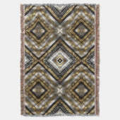 モダン,銀のトレンディー模様,金ゴールドと黒 スローブランケット (正面縦)