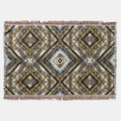 モダン,銀のトレンディー模様,金ゴールドと黒 スローブランケット (正面)