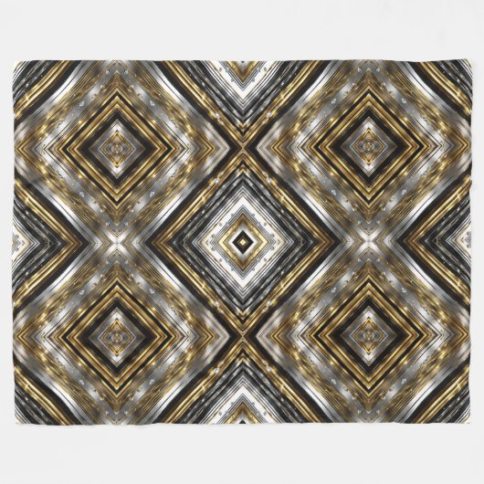 モダン,銀のトレンディー模様,金ゴールドと黒 フリースブランケット (正面(横))