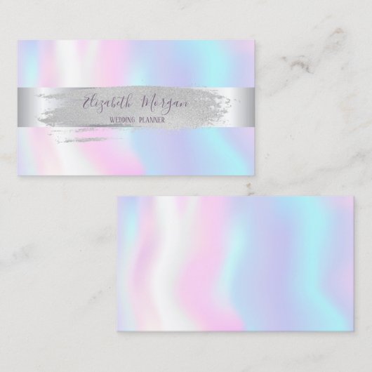 モダン,銀ストライプ,ブラシストローク,ホログラフィック 名刺 (正面/裏面)