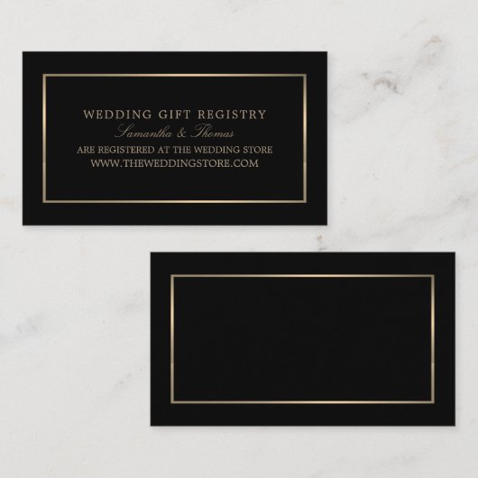 モダン &、黒お洒落色と金ゴールド、ギフトレジストリ エンクロージャーカード (正面/裏面)