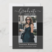 モダン |黒エレガント灰色1枚の写真卒業 案内状 (正面)