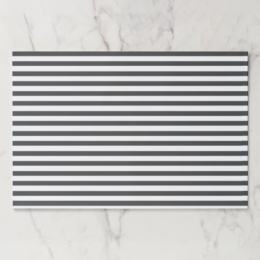 モダン、黒ミニマル色と白のストライプのランチョンマット ペーパーパッド (正面)