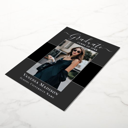 モダン | 1フォトフォイル卒業発表 箔招待状 (回転した状態)
