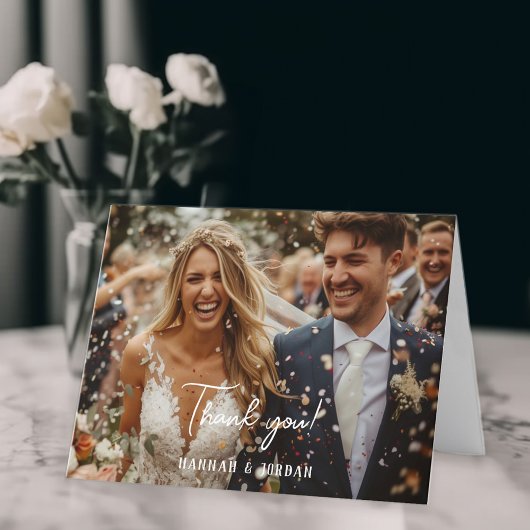 モダン, 1枚の写真，手書き結婚入力，'s "ありがとう" サンキューカード