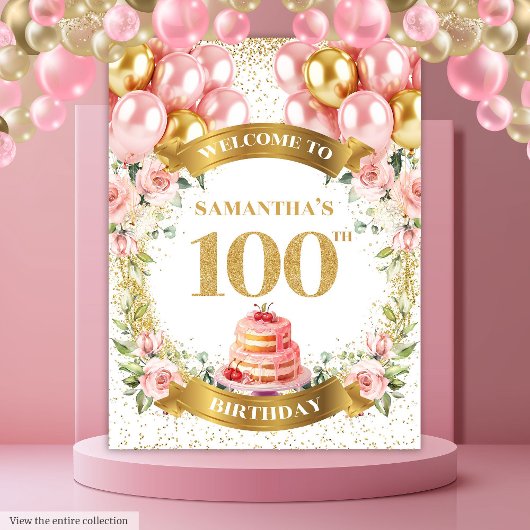 モダン 100歳の誕生日 ブッシュ ゴールド バナー デザイン タペストリー