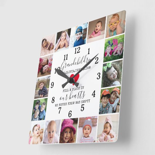 モダン 16フォトコラージュフレーム孫引用文 スクエア壁時計 (傾斜)