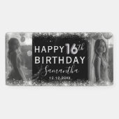 モダン 16歳 シルバーグリッター フォト 誕生日 横断幕 (横)