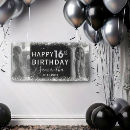 モダン 16歳 シルバーグリッター フォト 誕生日 横断幕