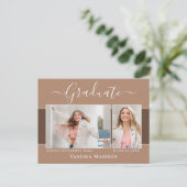 モダン | 2写真エレガントの卒業発表 ポストカード (スタンド正面)