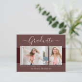 モダン | 2写真エレガントの卒業発表 ポストカード (スタンド正面)