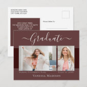 モダン | 2写真エレガントの卒業発表 ポストカード (正面/裏面)