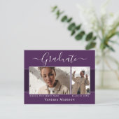 モダン | 2写真エレガントの卒業発表 ポストカード (スタンド正面)