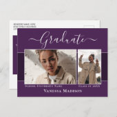 モダン | 2写真エレガントの卒業発表 ポストカード (正面/裏面)